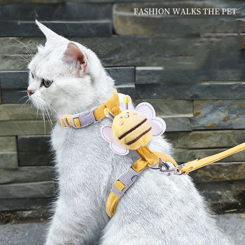 Cat Harness and Leash Set – Adjustable Bee Print Pet Gear