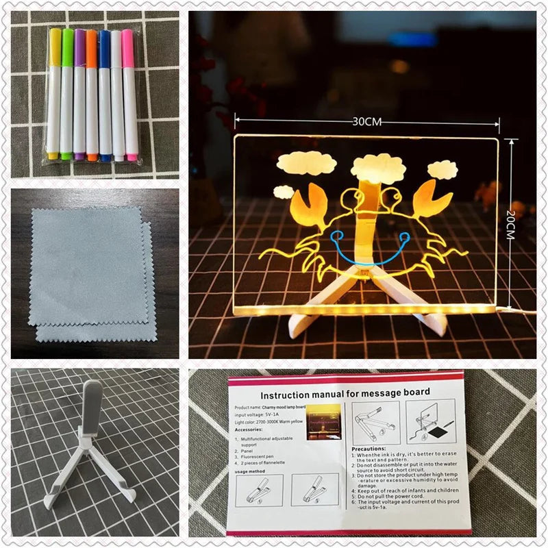 LED Glow Drawing Board – 7 Color Markers & Display Stand