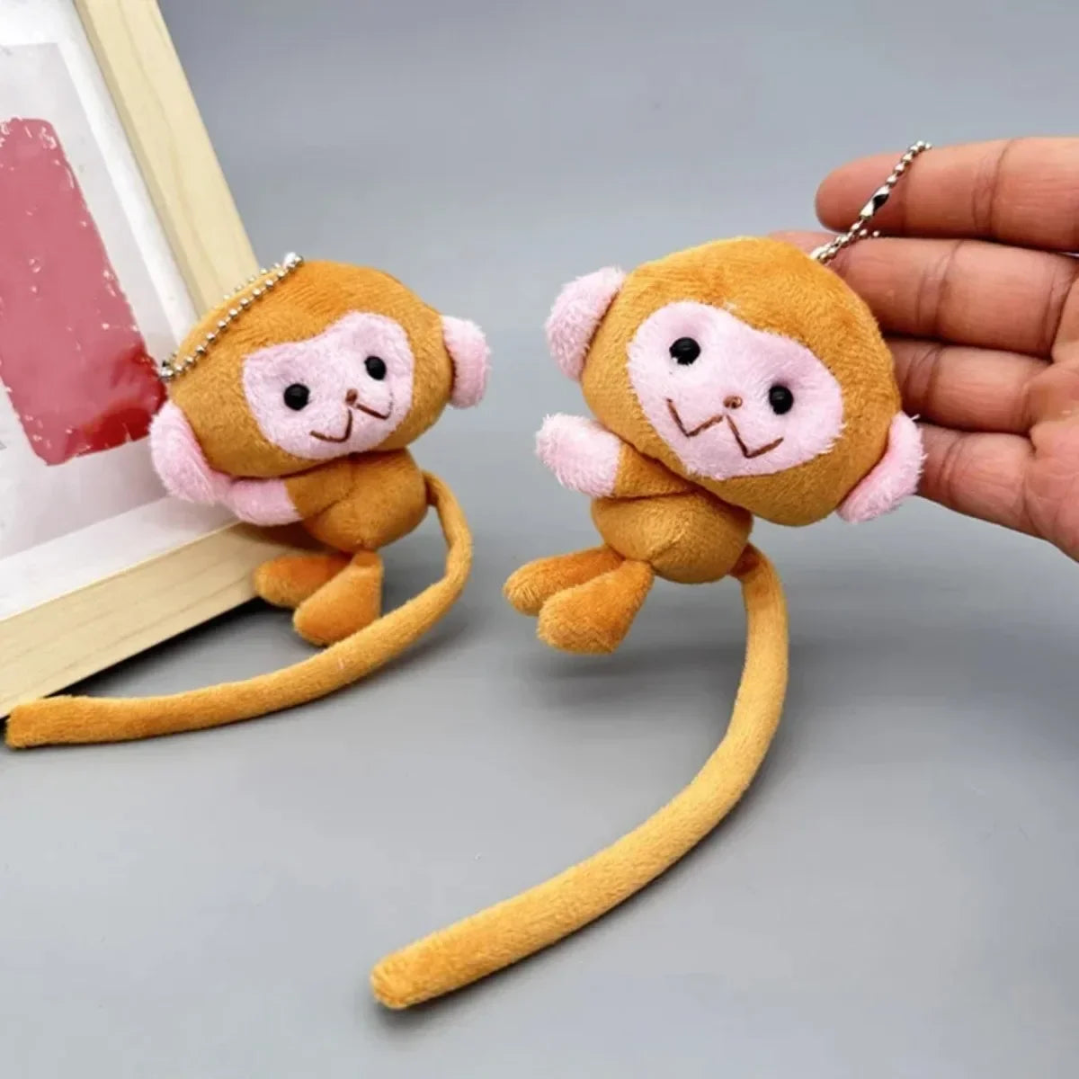 Monkey Plush Keychain – Long-Tailed Animal Backpack Charm