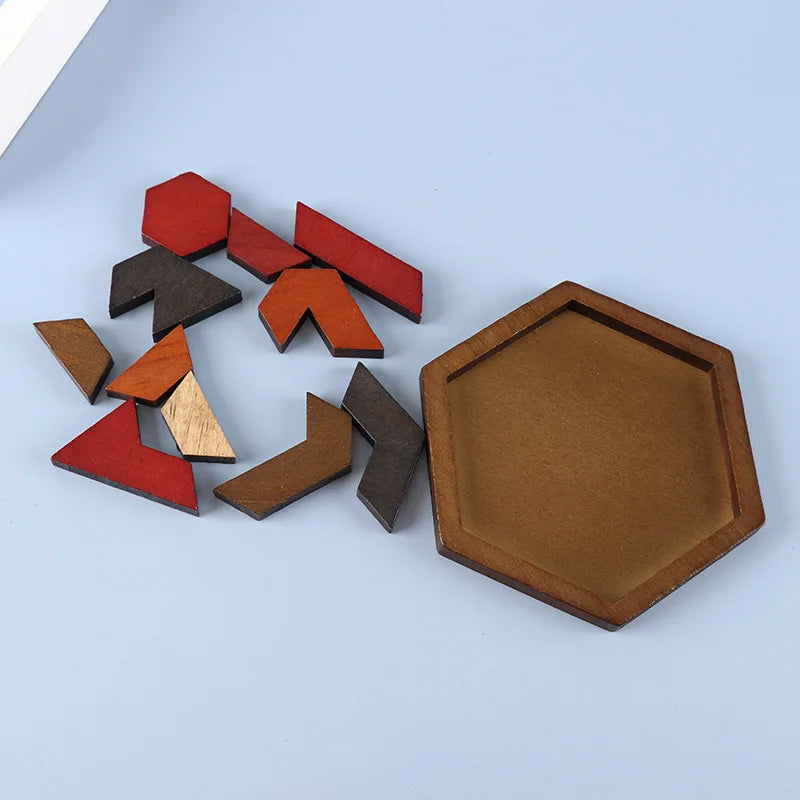 Hexagonal Wooden Puzzle – 11 Piece Interlocking Brain Teaser