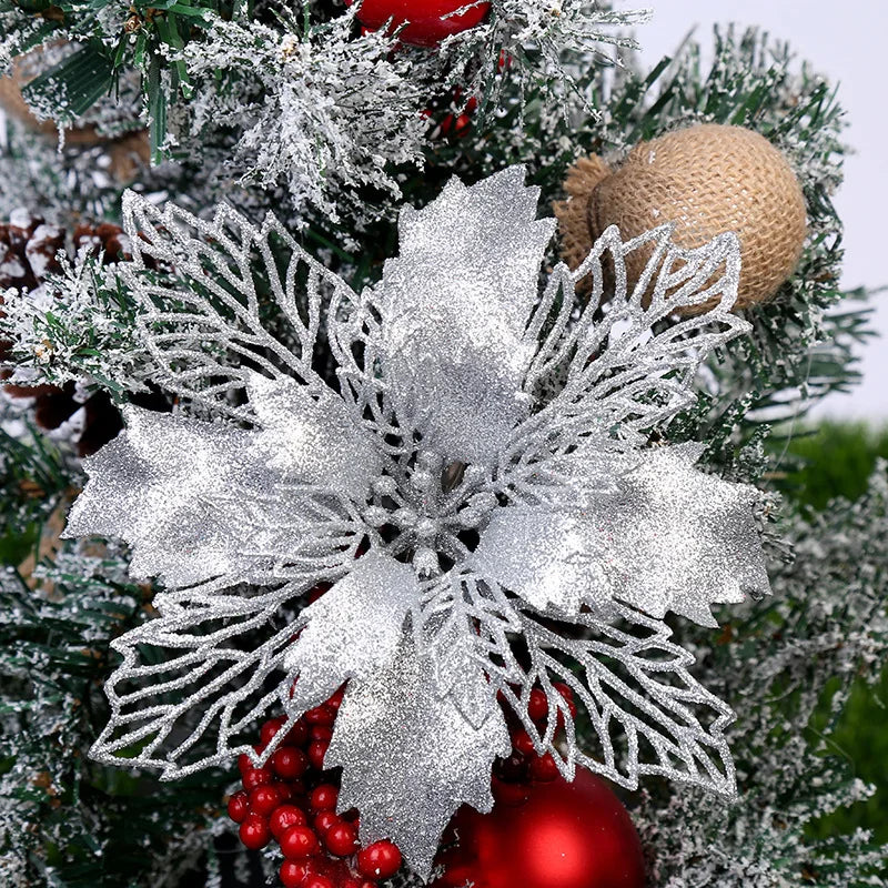 Christmas Tree Decorations 10 Pcs Glitter Flower Ornaments