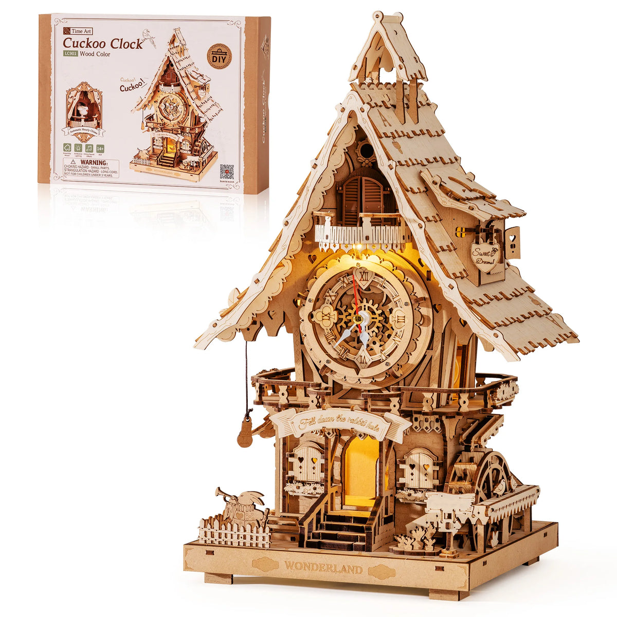 Wooden 3D Puzzle Mechanical Cuckoo Clock DIY Building Kit