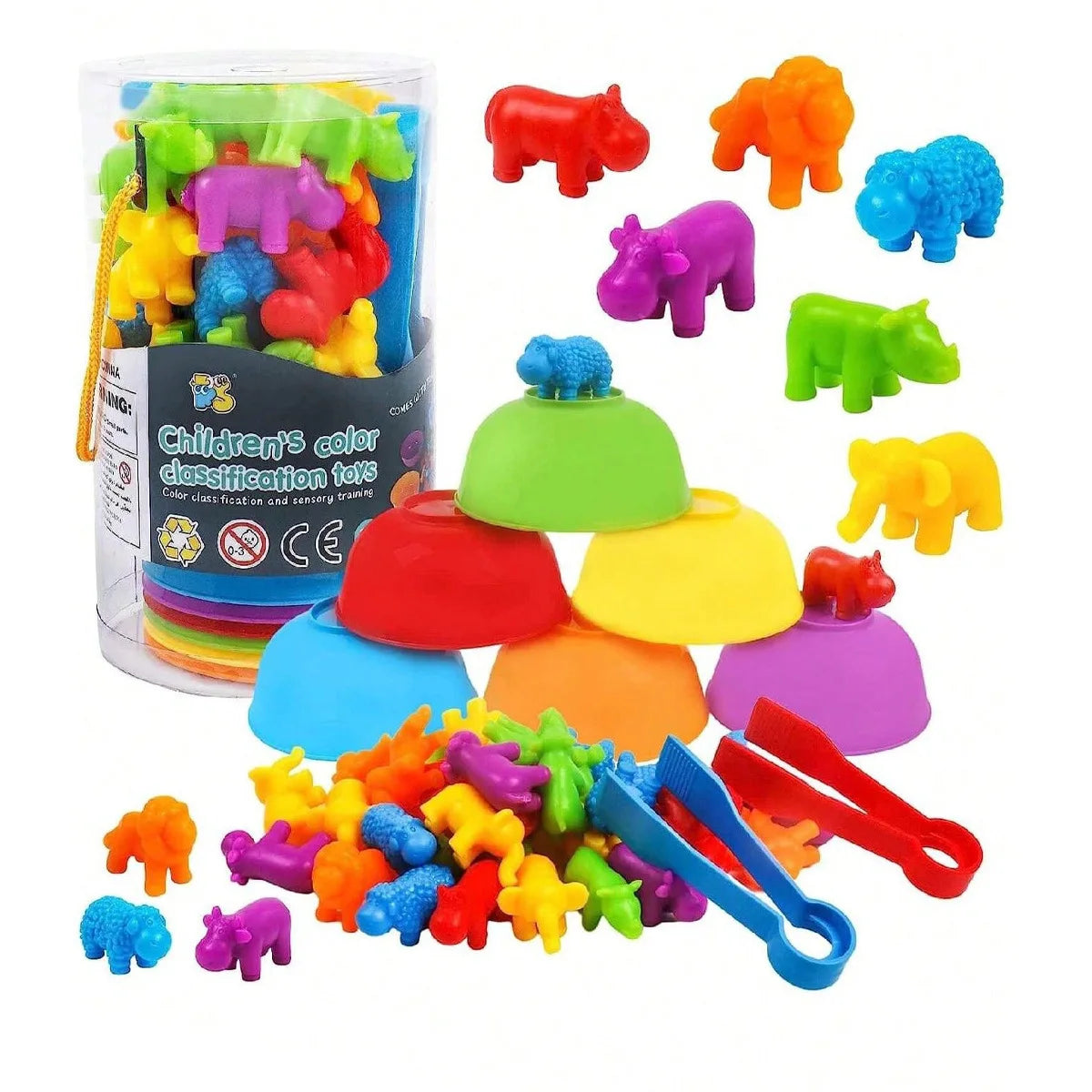 Rainbow Counting and Sorting Toy Set with Tweezers for Kids