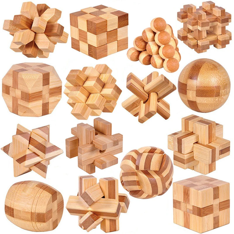 Wooden Kong Ming Lock Puzzle – 3D Lu Ban Brain Teaser