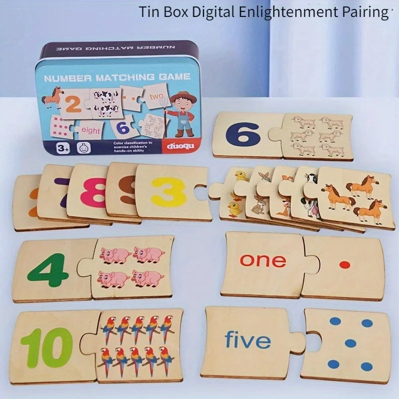 Wooden Number Matching Puzzle – Animal Counting Math Board