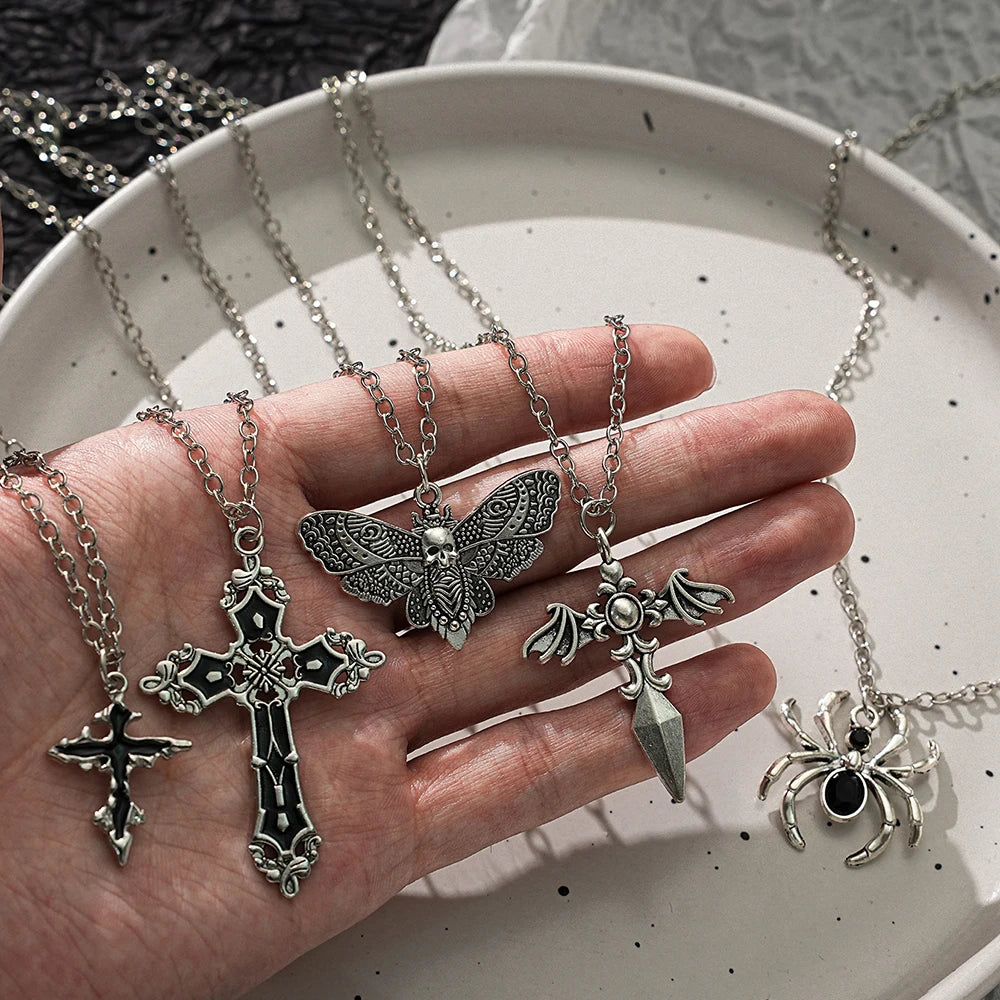 Special Wind Cross Skeleton Spider Set Necklace, Y2K Personalized Trendy Cool Girl Necklace Set, Halloween Gift