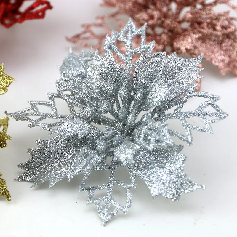 Christmas Tree Decorations 10 Pcs Glitter Flower Ornaments