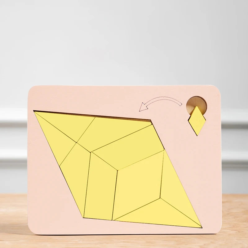 Wooden Geometric Puzzle – Tangram Pattern Blocks Brain Teaser