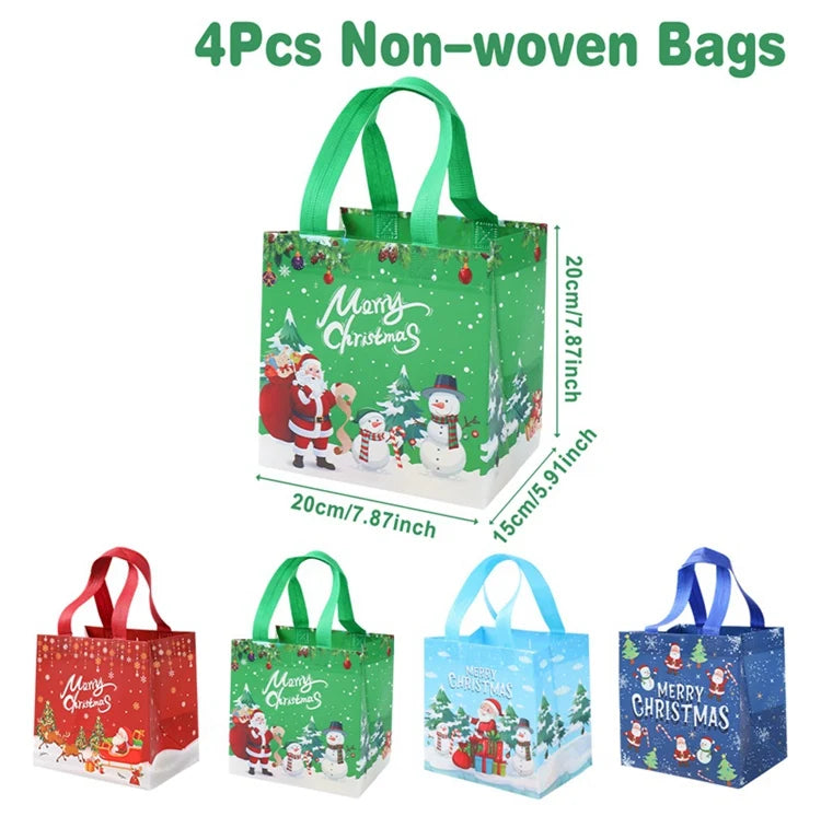 Christmas Gift Bags 4 Pcs Santa Holiday Party Favor Bags