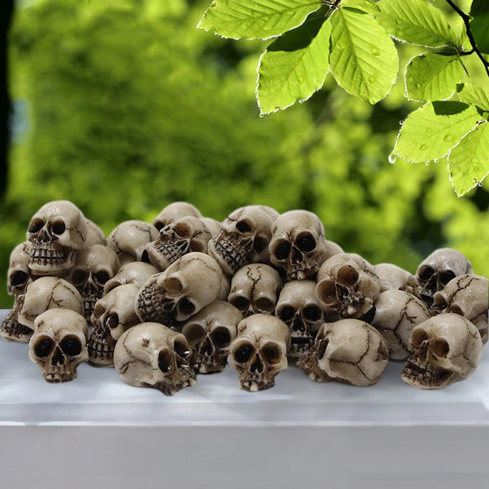 20 Mini Resin Skull Decorations for Halloween & Gothic Décor