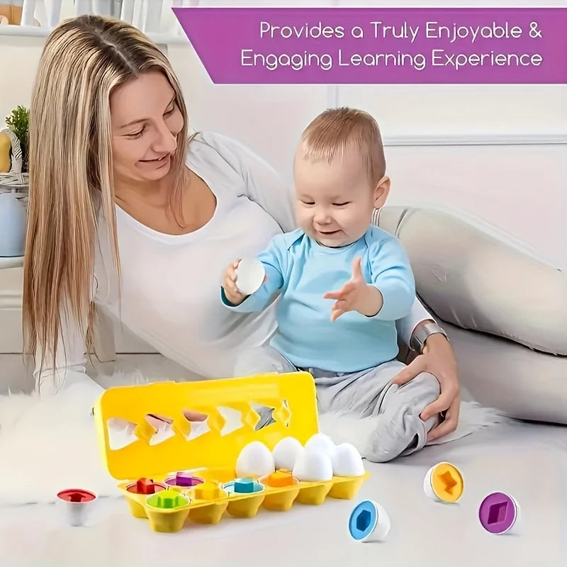 Color and Shape Matching Toy – Geometric Egg Sorting Set