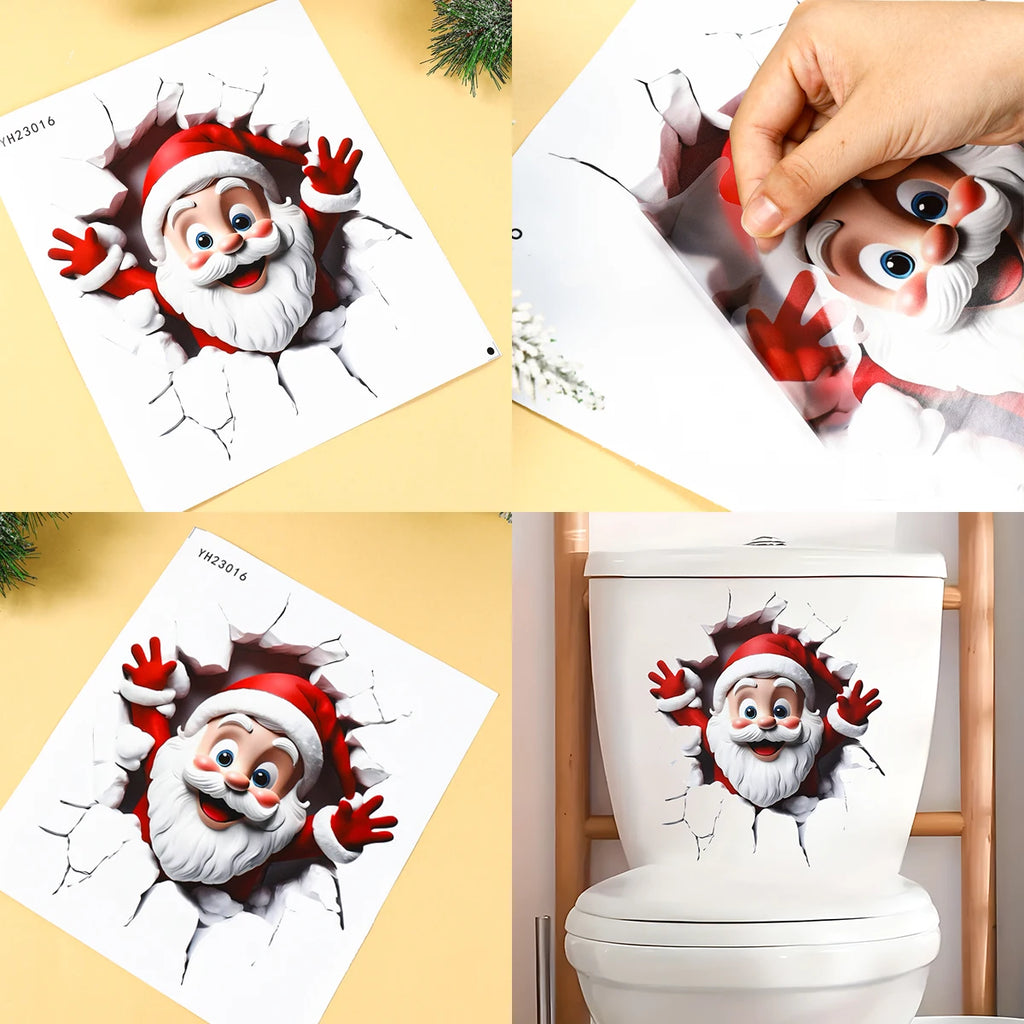 Christmas Toilet Sticker Merry Christmas Bathroom Decoration