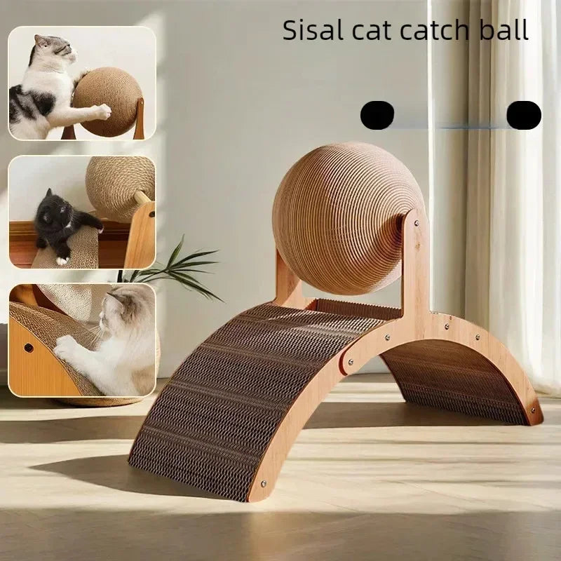 5A-Cat Scratching Ball Wooden Cat Scratcher  Natural Sisal Scratch Board Scratching Column Wear-Resistant Paw Wood Scraper