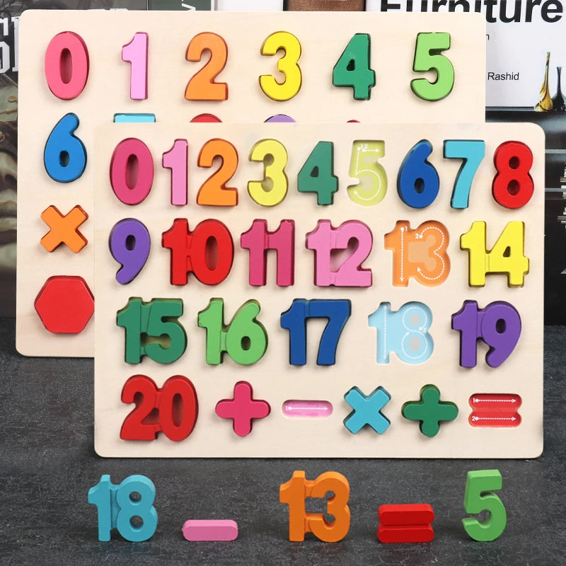 Wooden Alphabet Number Puzzle – Montessori Shape Matching Board