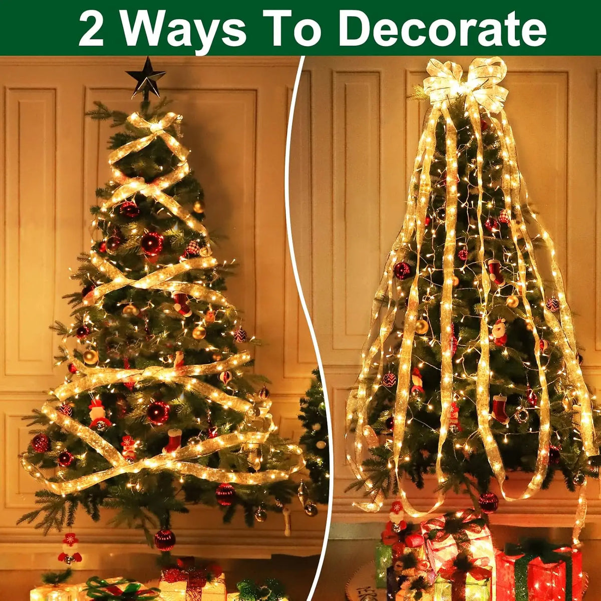 Christmas Ribbon String Lights DIY Fairy Light Tree Decoration