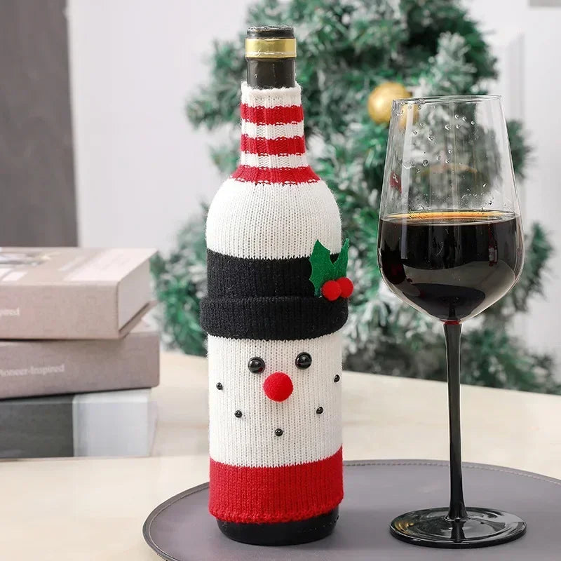 Christmas Wine Bottle Cover Santa Snowman Holiday Table Decoration