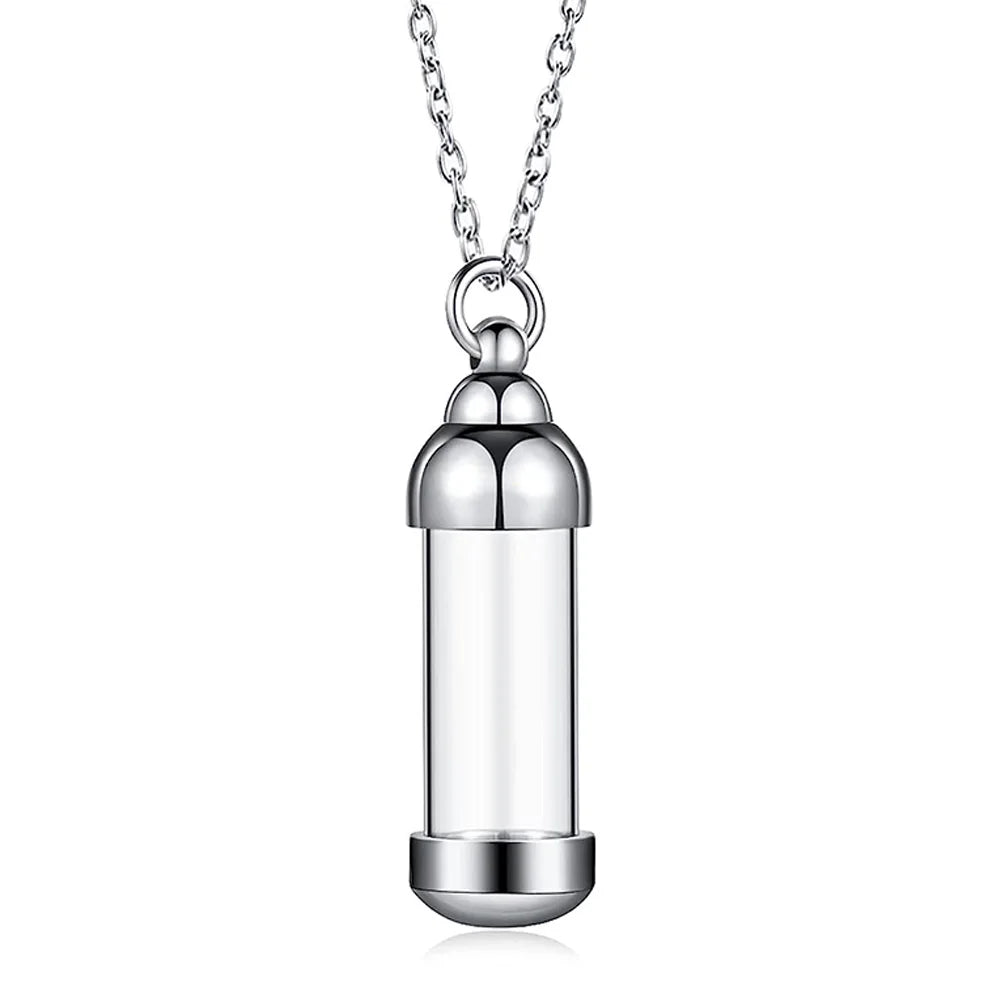 Cylinder Clear Acryli Necklace Stainless Steel Glass Heart Vial Perfume Bottle Cremation Urn Pendant Necklace For Women Keepsake