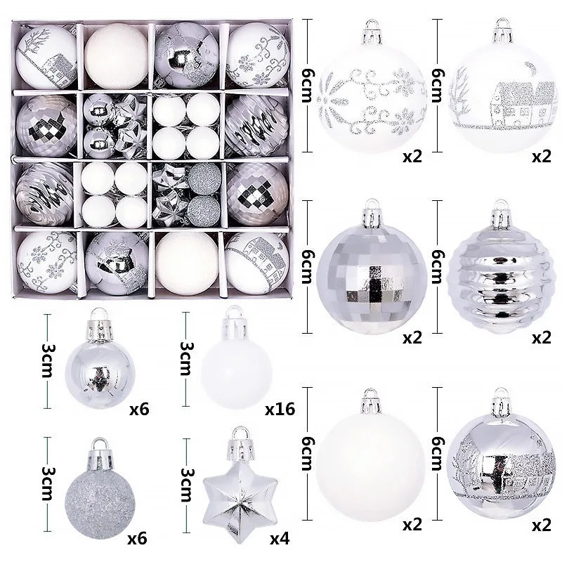 Christmas Ball Ornaments 44 Pcs 3-6CM Christmas Tree Decor Set