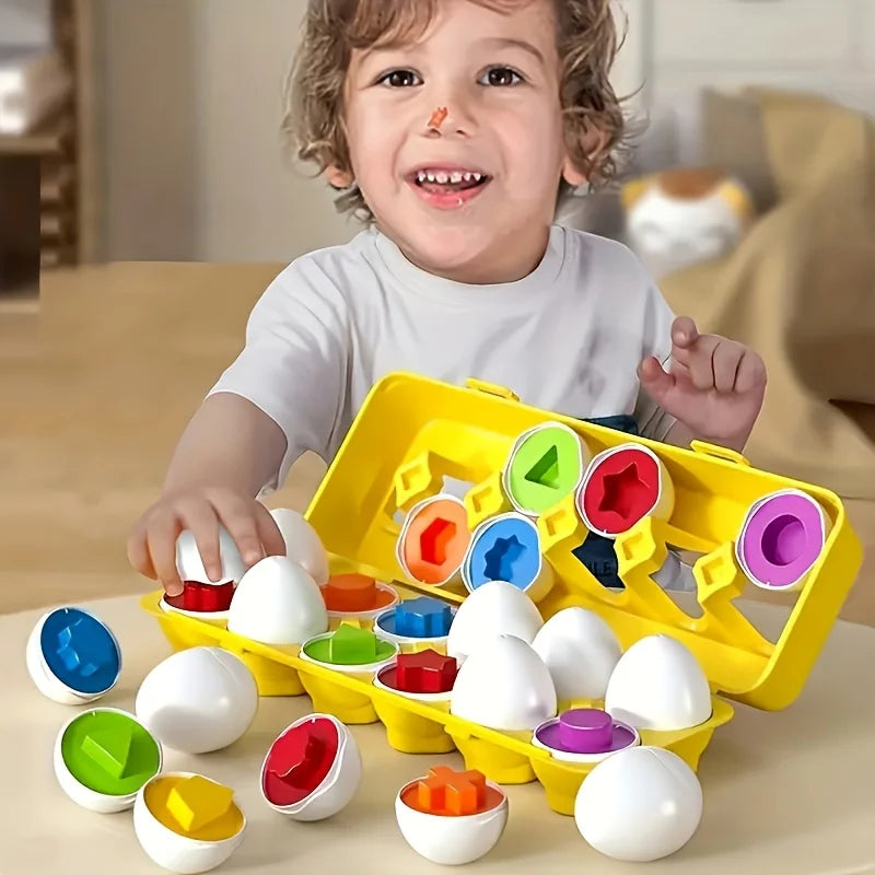Color and Shape Matching Toy – Geometric Egg Sorting Set