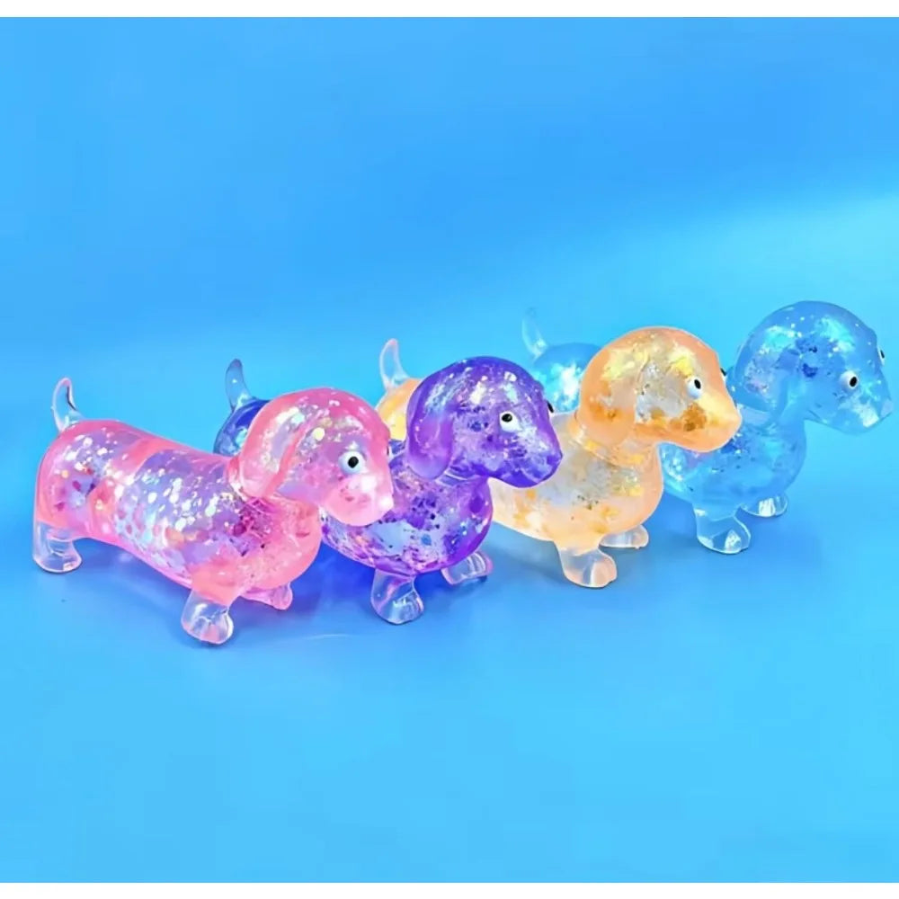 Glitter Sausage Dog Squishy – Slow-Rising Puppy Stress Toy