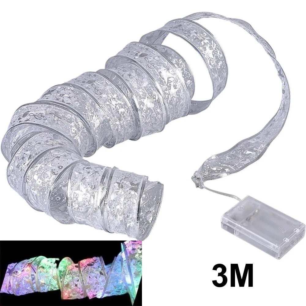Christmas Ribbon String Lights DIY Fairy Light Tree Decoration