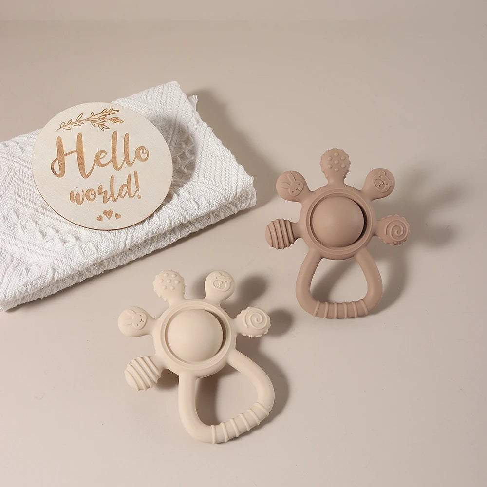 Silicone Bunny Teether – Baby Palm Rattle Toy