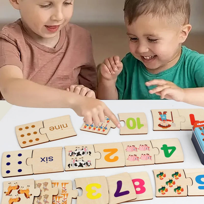 Wooden Number Matching Puzzle – Animal Counting Math Board