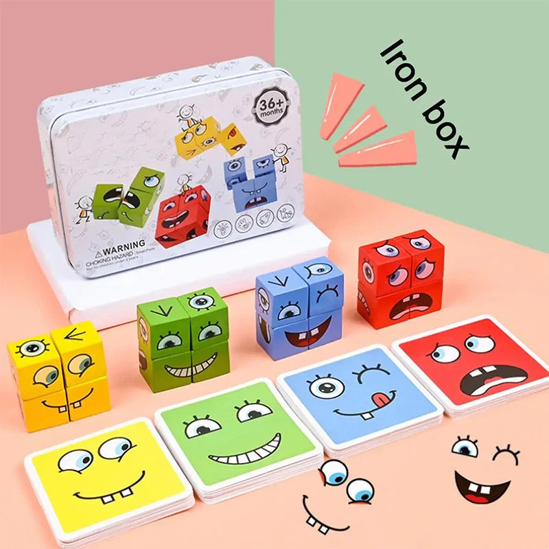Wooden Expression Matching Game – Interactive Cube Puzzle