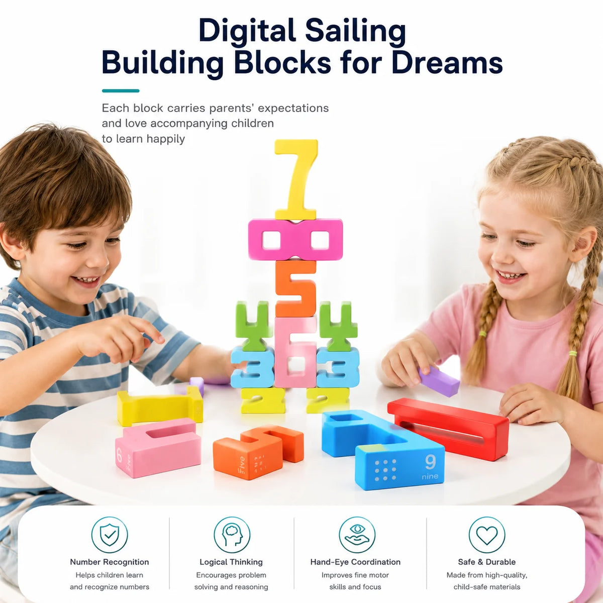 Wooden Educational Digital Blocks, Creative Puzzles, Stacking Toys, Fun Brain-Burning, Early Education Topics, Montessori Style