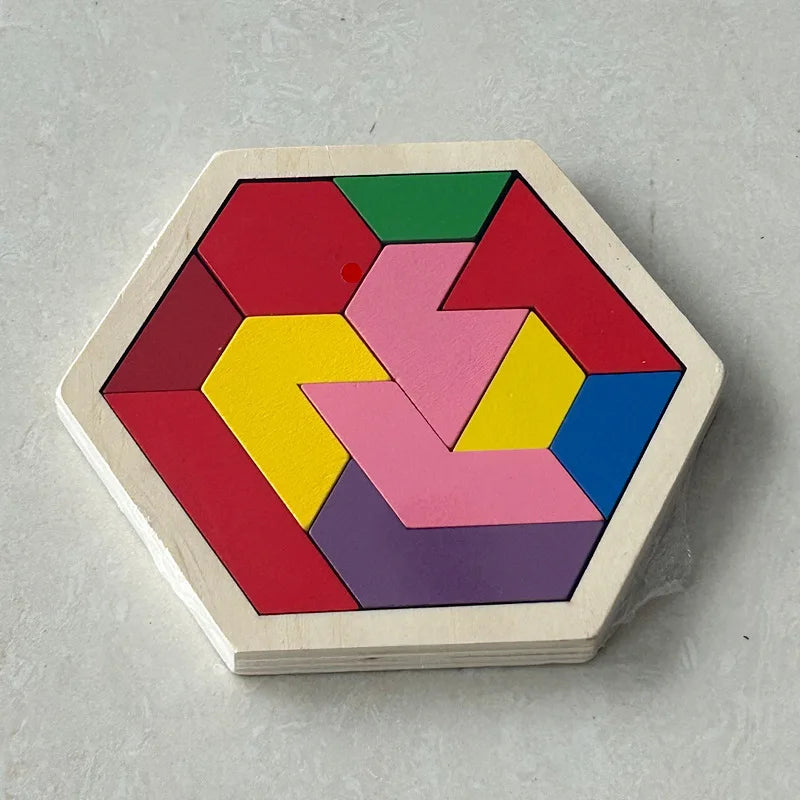 Hexagonal Wooden Puzzle – 11 Piece Interlocking Brain Teaser