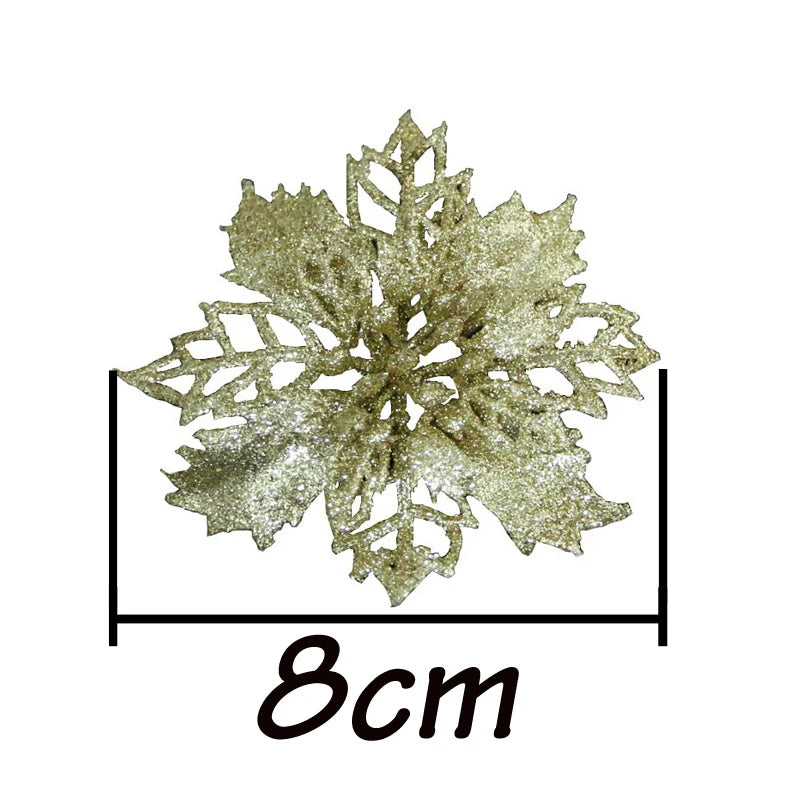 Christmas Tree Decorations 10 Pcs Glitter Flower Ornaments