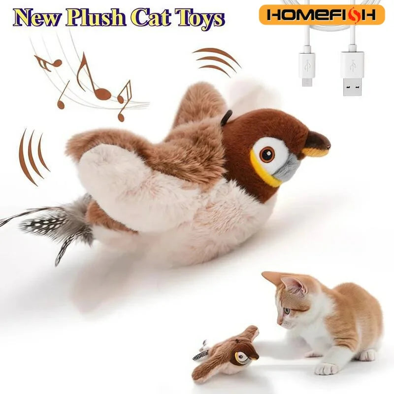 Interactive Flapping Bird Cat Toy – Rechargeable Chirping Plush