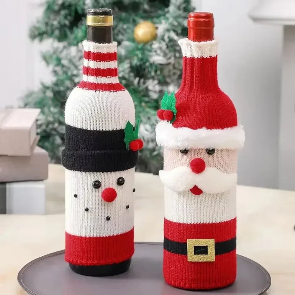 Christmas Wine Bottle Cover Santa Snowman Holiday Table Decoration