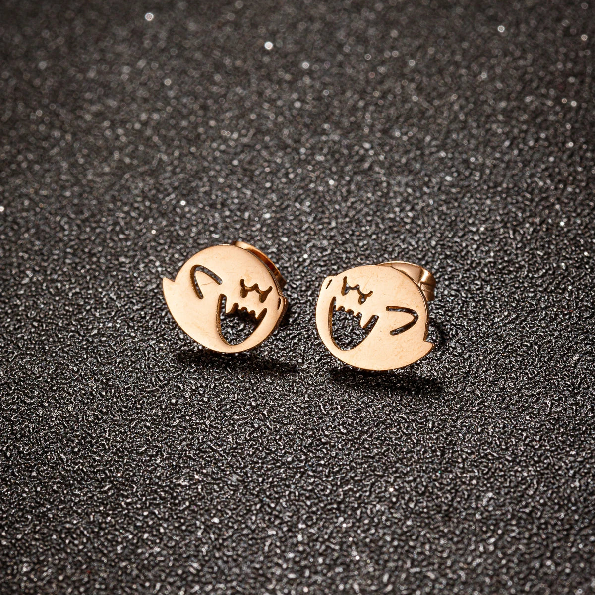 1 Pair Stainless Steel Cute Cartoon Earrings Stud Black Funny Ghost Earings Halloween Jewelry Minimalist