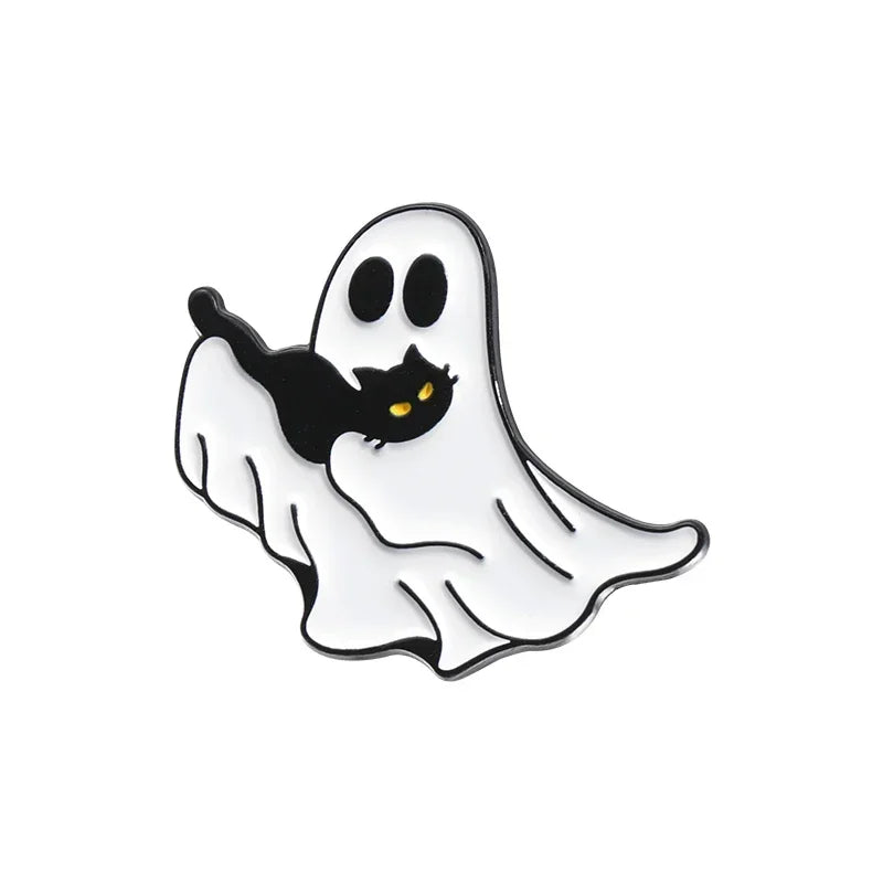 Halloween Punk Ghost Collected Enamel Pin Custom Spooky Boo With Black Cat Brooches Clothes Lapel Badge Jewelry Gift for Friends