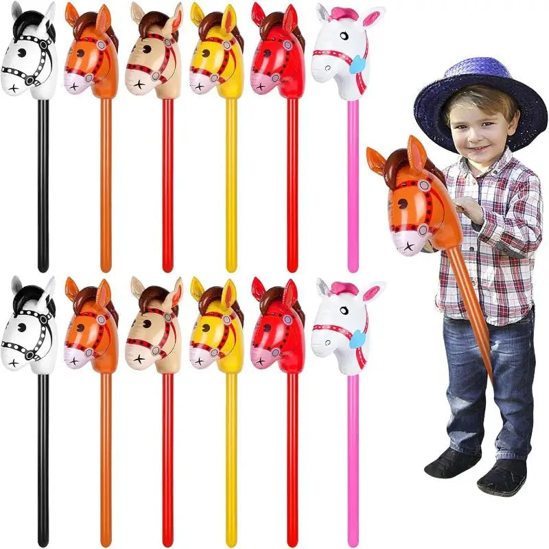 Inflatable Horse Head Stick Toy for Western & Halloween Parties