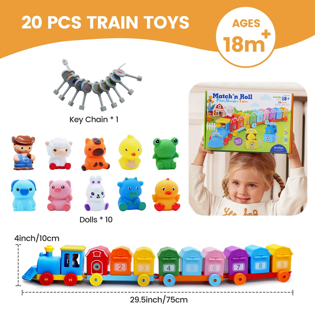 Montessori Farm Train Toy – Counting, Matching & Sorting Set