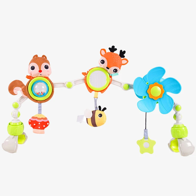 Baby Stroller Arch Toy Baby Crib Mobile Musical Animal Foldable Travel Car Seat Activity Bouncers Pram for Newborn Sensory Toy
