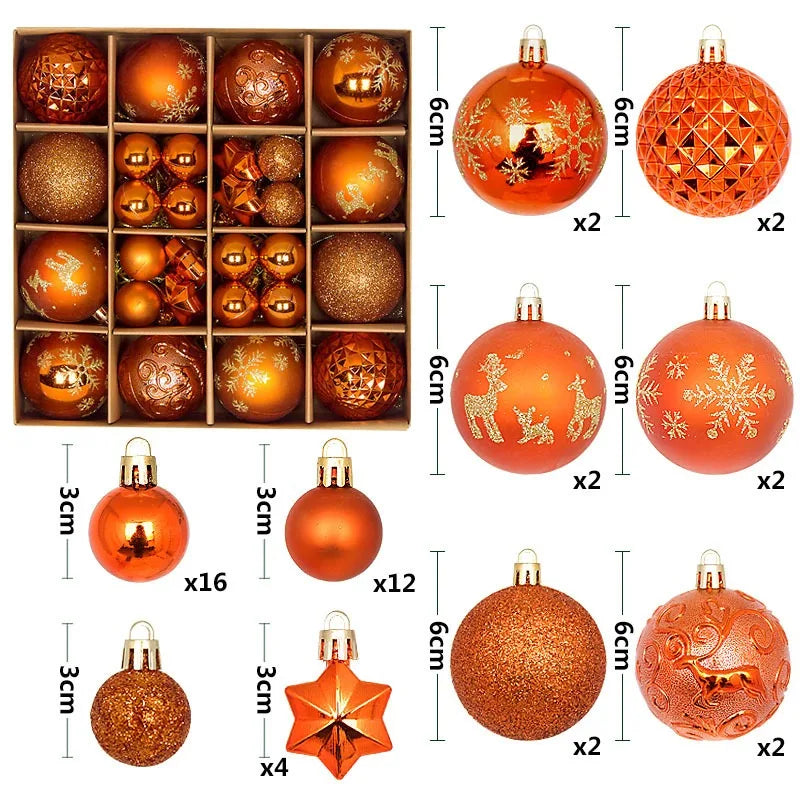 Christmas Ball Ornaments 44 Pcs 3-6CM Christmas Tree Decor Set