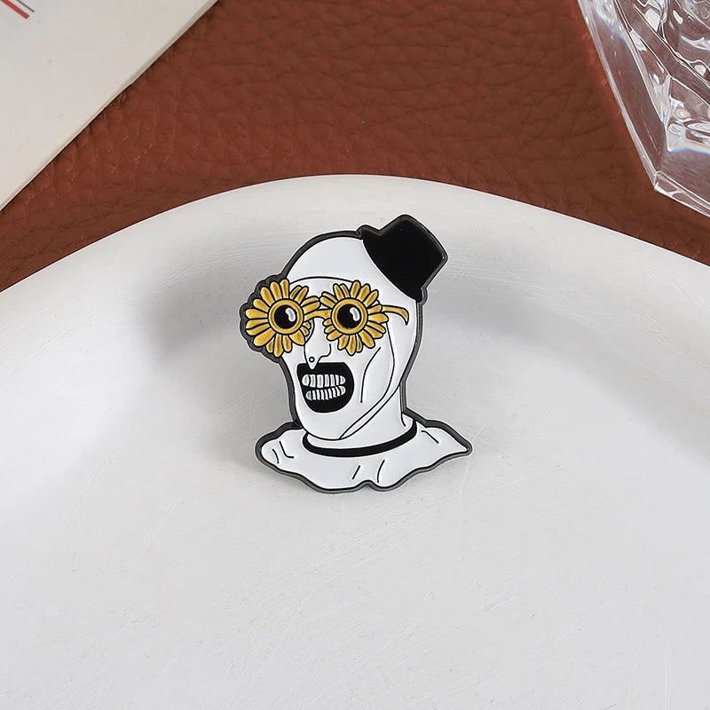 Terrifier Clown Enamel Pin Sunflower Sunglasses Horror Clown Killer Movie Halloween Brooch Lapel Badge Jewelry Gifts For Friends