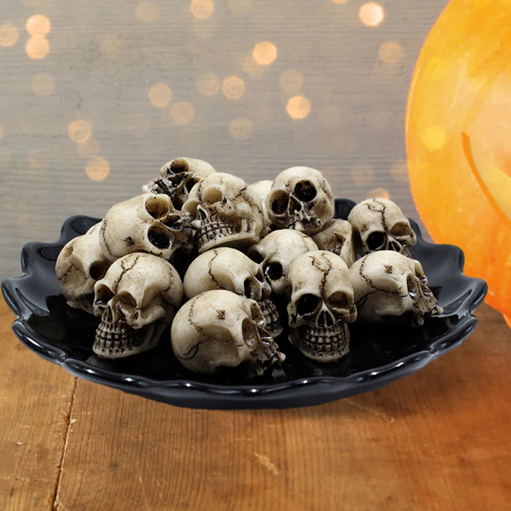20 Mini Resin Skull Decorations for Halloween & Gothic Décor